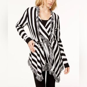 I.N.C. Striped Fringe-Trimmed Cardigan
